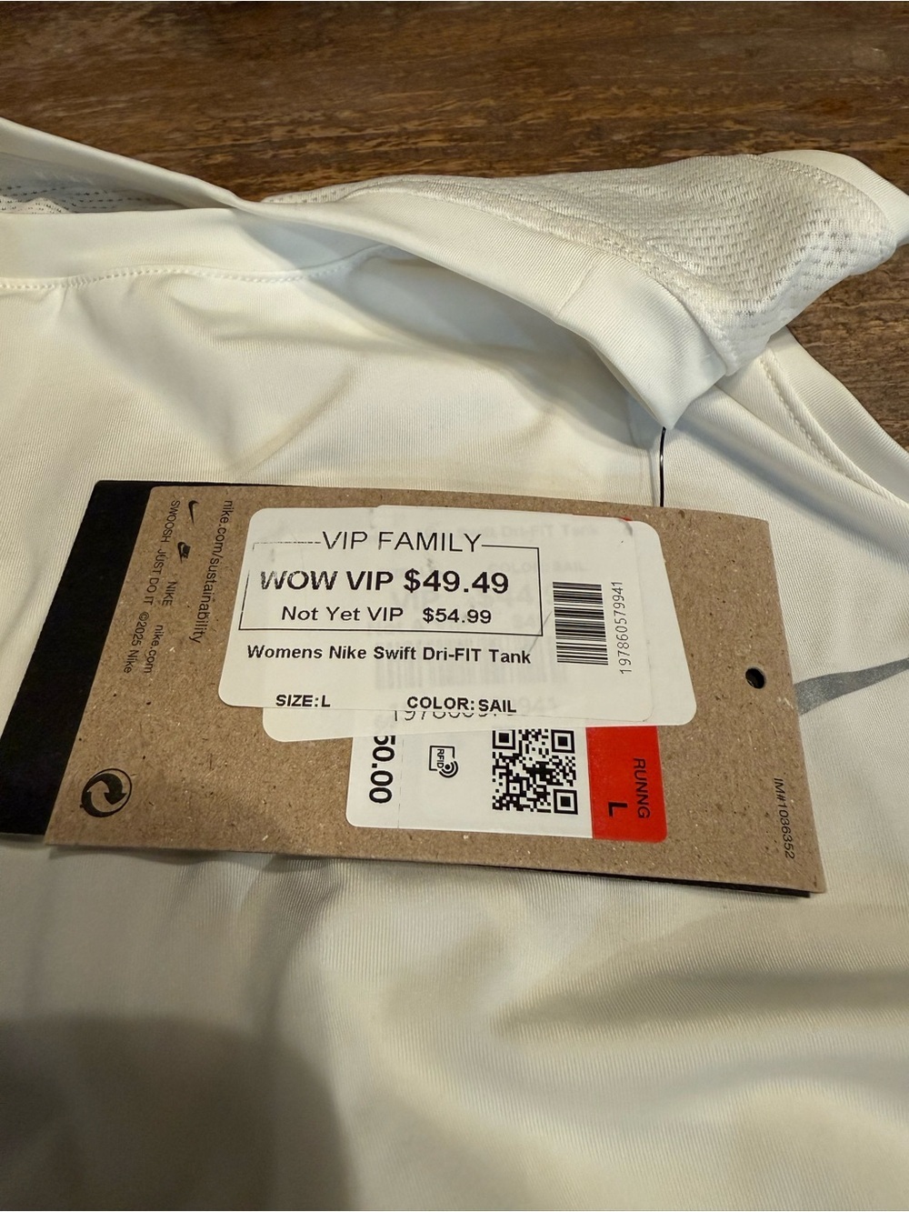 Nike Swift Dri-FIT Tank White Slim Fit Athletic Tank with Silver Swoosh - Picture 3 of 3